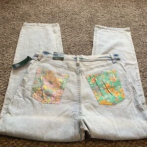 Wild Fable High Rise Dad Jeans Ripped Floral Design Size 16